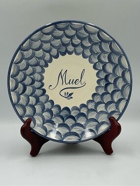 Vintage Muel Hand-painted Blue & White Wave Design Bowl Spain